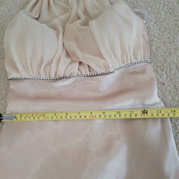 Vintage 90s Y2K Betsy & Adam Dress Size 8 Satin Halter Prom Fishtail Champagne - Picture 8 of 13